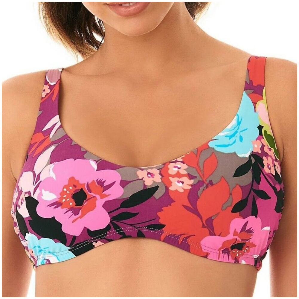 Skinny Dippers Bikini Top Womens Small Multi Good Vibes Floral Tropical Swim